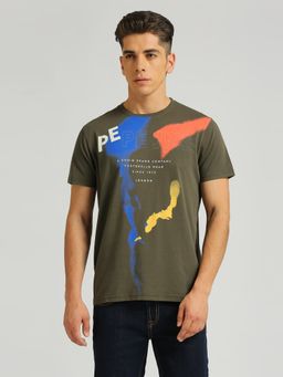 Pepe Jeans - Olive Green Graphic Splatter Print Half Sleeve T-Shirt