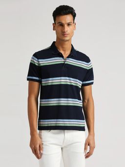 Pepe Jeans - Navy Blue Russo Yarn Dyed Indigo Stripes Polo T-Shirt