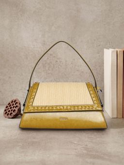 ESBEDA - Mustard Color Textured Weave Flap Handbag for Women (M)