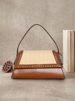 ESBEDA - Tan Color Textured Weave Flap Handbag for Women (M)