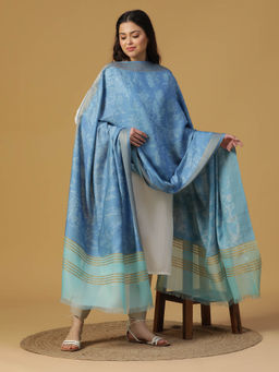 Shingora - Turquoise Modal Silk Printed Dupatta