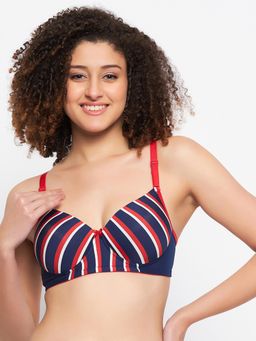 Clovia - Blue Polyamide Printed Padded Full Cup Wire Free T-Shirt Bra