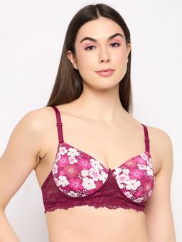 Clovia - Maroon Polyamide Printed Padded Full Cup Wire Free T-Shirt Bra