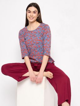 Clovia - Cotton Printed Top with Pyjama (Set of 2)