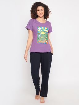 Clovia - Cotton Graphic Printed T-Shirt and Pyjama (Set of 2)