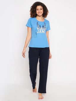 Clovia - Multi-Color Cotton Printed T-Shirt and Pyjama (Set of 2)