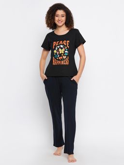 Clovia - Cotton Graphic Printed T-Shirt and Pyjama (Set of 2)