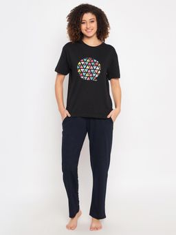 Clovia - Cotton Printed Half Sleeves T-Shirt and Pyjama (Set of 2)