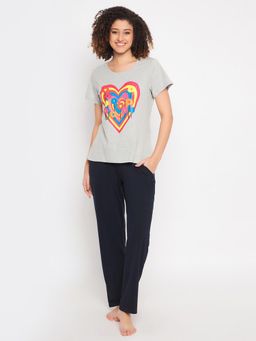 Clovia - Multi-Color Cotton Printed T-Shirt and Pyjama (Set of 2)