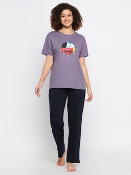 Clovia - Cotton Printed Half Sleeves T-Shirt and Pyjama (Set of 2)