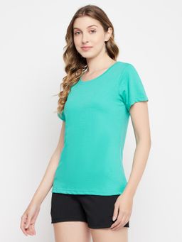 Clovia - Blue Cotton Solid Sleepwear T-Shirt