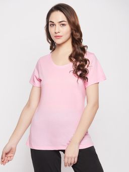 Clovia - Pink Cotton Solid Sleepwear T-Shirt