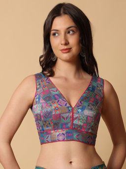 Niraha - Multi-Color Silk Woven Sleeveless Stitched Readymade Blouse