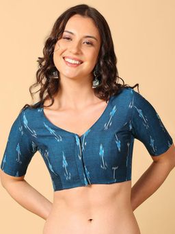 Niraha - Blue Cotton Printed Half Sleeves Stitched Readymade Blouse