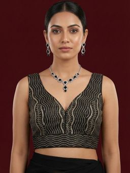 Niraha - Black Silk Woven Sleeveless Stitched Readymade Blouse