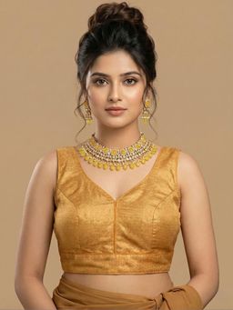Niraha - Gold Tissue Embroidered Sleeveless Stitched Readymade Blouse