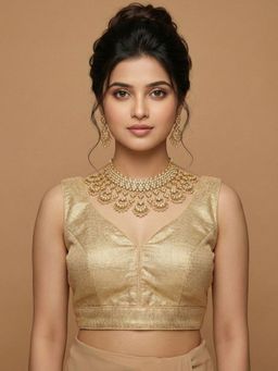 Niraha - Gold Tissue Solid/Plain Sleeveless Stitched Readymade Blouse
