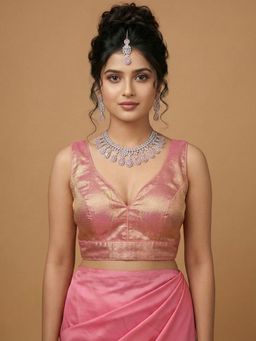 Niraha - Pink Tissue Woven Sleeveless Stitched Readymade Blouse