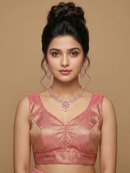 Niraha - Pink Tissue Woven Sleeveless Stitched Readymade Blouse