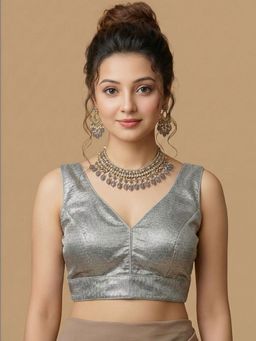 Niraha - Silver Tissue Woven Sleeveless Stitched Readymade Blouse