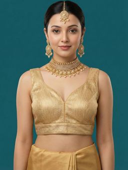 Niraha - Gold Tissue Woven Sleeveless Stitched Readymade Blouse