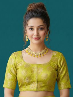 Niraha - Green Silk Floral Half Sleeves Stitched Readymade Blouse