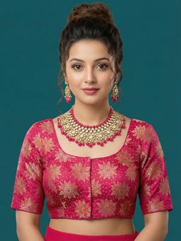 Niraha - Pink Silk Floral Half Sleeves Stitched Readymade Blouse