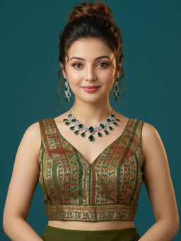 Niraha - Green Silk Woven Sleeveless Stitched Readymade Blouse