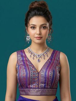 Niraha - Purple Silk Woven Sleeveless Stitched Readymade Blouse