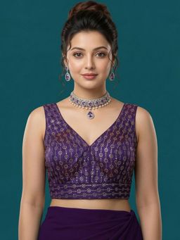 Niraha - Purple Silk Embroidered Sleeveless Stitched Readymade Blouse
