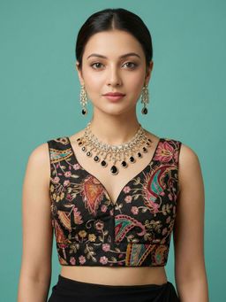 Niraha - Black Silk Embroidered Sleeveless Stitched Readymade Blouse