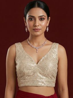 Niraha - Gold Silk Embellished/Sequined Sleeveless Stitched Readymade Blouse