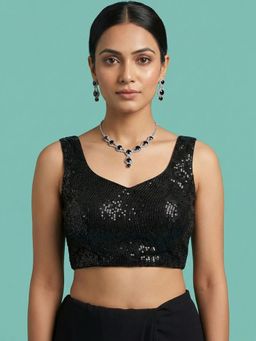 Niraha - Black Silk Embellished/Sequined Sleeveless Stitched Readymade Blouse