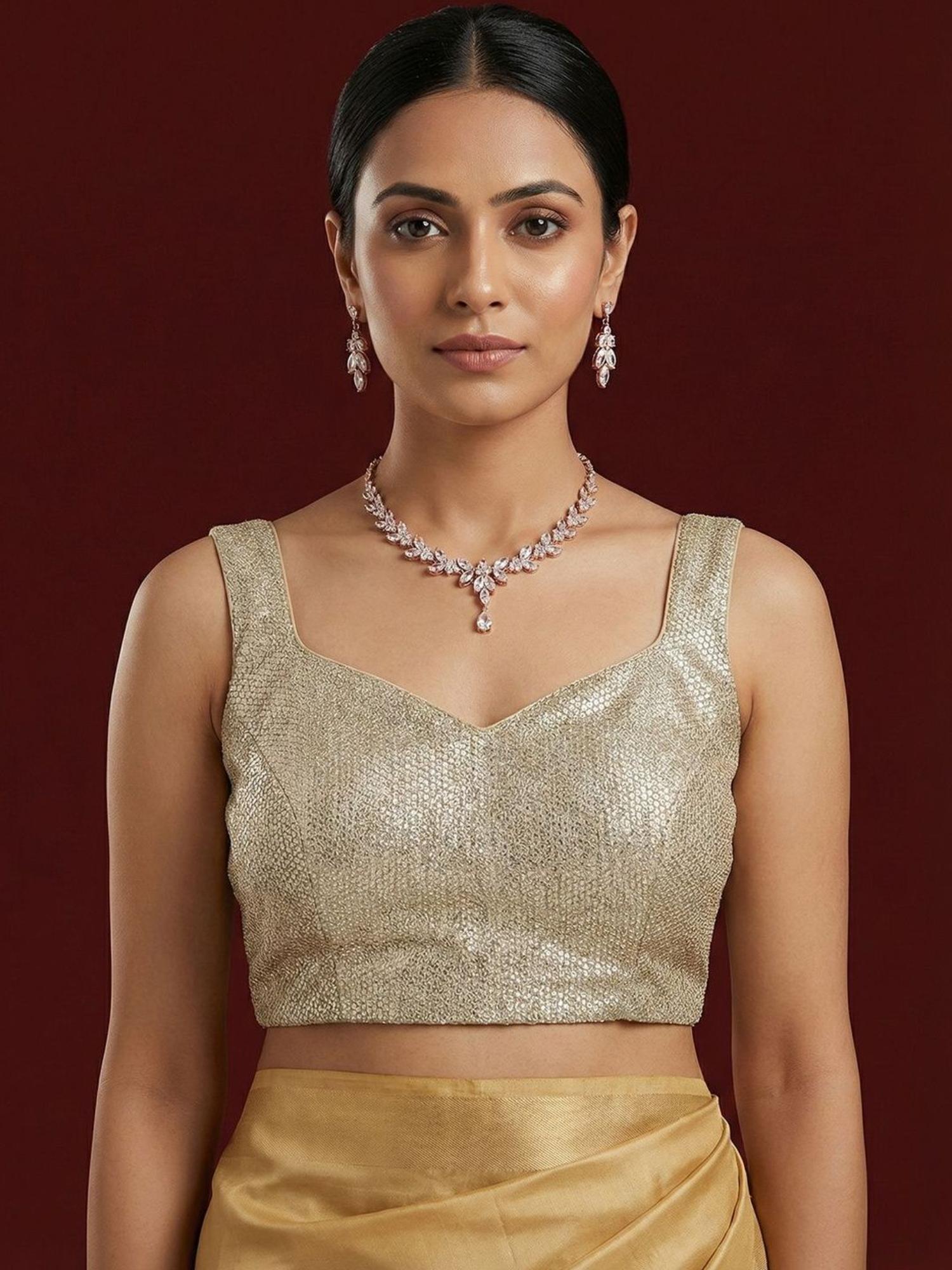 niraha Gold Silk Woven Sleeveless Stitched Readymade Blouse-picture-40