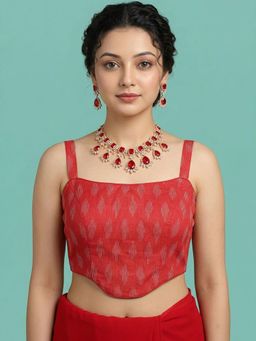 Niraha - Red Cotton Printed Sleeveless Stitched Readymade Blouse
