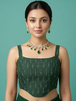 Niraha - Green Cotton Printed Sleeveless Stitched Readymade Blouse