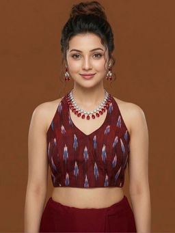 Niraha - Maroon Cotton Printed Sleeveless Stitched Readymade Blouse