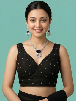 Niraha - Black Silk Woven Sleeveless Stitched Readymade Blouse