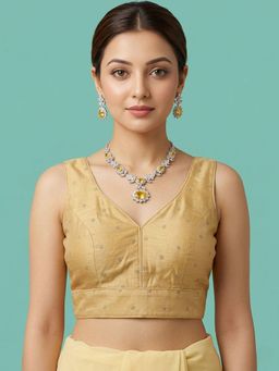 Niraha - Gold Silk Woven Sleeveless Stitched Readymade Blouse