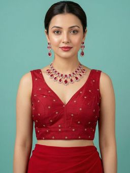 Niraha - Maroon Silk Woven Sleeveless Stitched Readymade Blouse