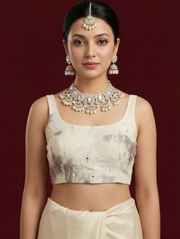 Niraha - Grey Silk Tie & Dye Sleeveless Stitched Readymade Blouse