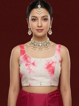 Niraha - Pink Silk Woven Sleeveless Stitched Readymade Blouse