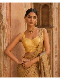 Niraha - Gold Silk Solid/Plain Sleeveless Stitched Readymade Blouse