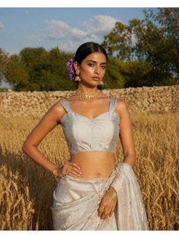 Niraha - Silver Silk Solid/Plain Sleeveless Stitched Readymade Blouse