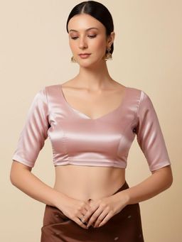 Niraha - Pink Silk Solid/Plain Half Sleeves Stitched Stretchable Readymade Blouse