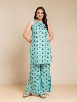Suti - Women Blue Pure Cotton Abstract Kurta with Palazzo
