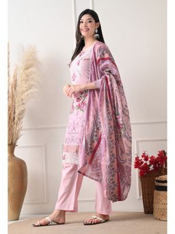 Shop Begum - Women Pink Cotton Embroidered Kurta with Pant and Dupatta