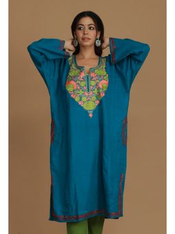 Tjori - Women Blue Wool Embroidered Straight Kurta