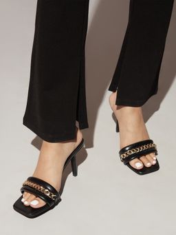 Twenty Dresses by Nykaa Fashion - Black Square Toe Chain Link Stiletto Heels