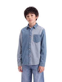 RARE ONES - Boys Blue Colorblock Cotton Blend Shirt